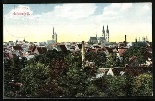 AK Halberstadt, Stadtansicht mit Dom und Kirchen