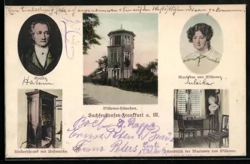 AK Frankfurt-Sachsenhausen, Willemer-Häuschen, Goethe, Marianne von Willemer