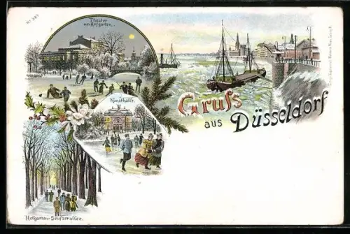 Winter-Lithographie Düsseldorf, Theater am Hofgarten, Kunsthalle, Seufzerallee