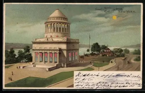 Lithographie New York, NY, Grants Tomb, Riverside Drive, Halt gegen das Licht