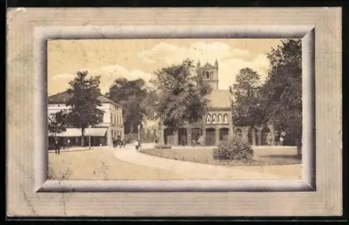 AK Oldenburg, Strasse am Julius-Mosen-Platz mit Feuerwehr