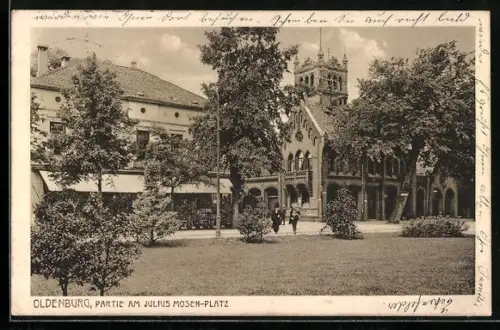 AK Oldenburg, Strasse am Julius Mosen-Platz mit Feuerwehr
