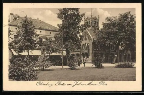 AK Oldenburg, Strasse am Julius-Mosen-Platz mit Feuerwehrgebäude