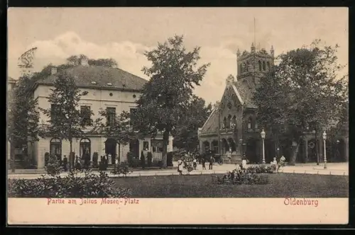 AK Oldenburg, Strasse am Julius Mosen-Platz mit Feuerwehr