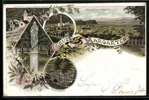 Lithographie Hargarten, Aussicht vom Marienfels, Die Madonna, Barbara Grotte
