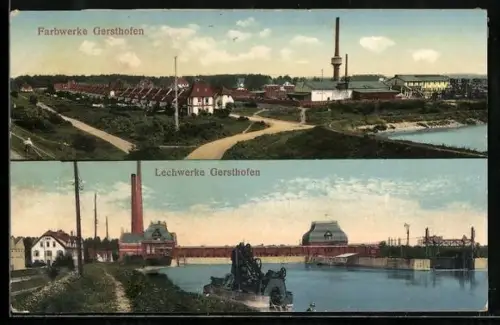 AK Gersthofen, Ansicht der Farbwerke und der Lechwerke