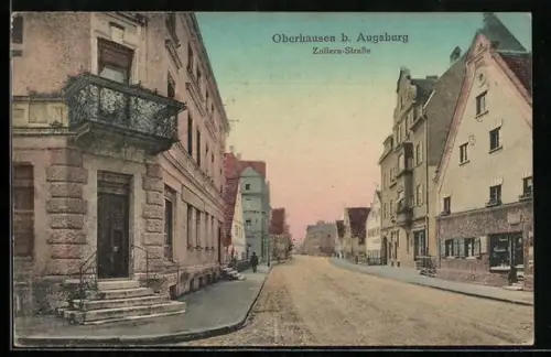 AK Oberhausen b. Augsburg, Blick in die Zollern-Strasse