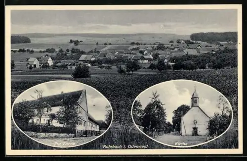 AK Rohrbach i. Odenwald, Gasthaus zur Sonne, Bes. Gg. Perron, Blick zur Kirche