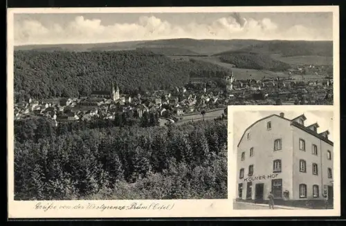 AK Prüm / Eifel, Hotel Kölner Hof, Ortsansicht mit Umland