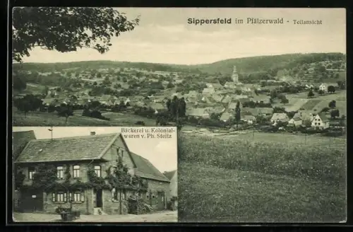 AK Sippersfeld im Pfälzerwald, Teilansicht und Kolonialwaren von Ph. Steitz