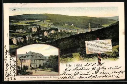 AK Prüm i. Eifel, Ortsansicht mit Hotel zum goldenen Stern