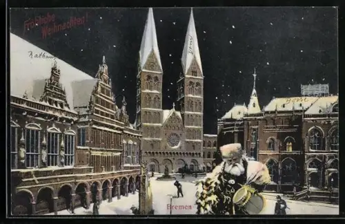 AK Bremen, Kölner Dom zur Weihnachtszeit mit Weihnachtsmann