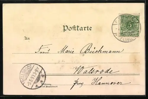 Lithographie Linz a. Rhein, Neuthor, Marien-Säule, Neues Gymnasium