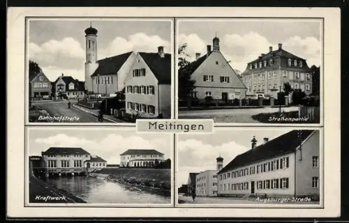 AK Meitingen, Bahnhofstrasse, Karftwerk, Augsburger Strasse