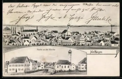 Künstler-AK sign. Hans Pernat: Meitingen, Partie an der Kirche