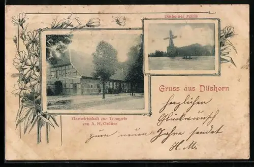 AK Düshorn, Gasthaus zur Trompete A. H. Grütter, Düshorner Mühle