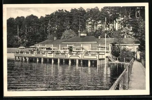 AK Waren /Müritz, Kaffee u. Restaurant Seebad W. Altwein mit Brücke