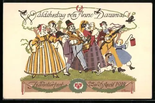Künstler-AK Frankfurt /Main, Künstlerfest 1914, Wäldchestag von Anno Dazumal, Biedermeier-Kostüme