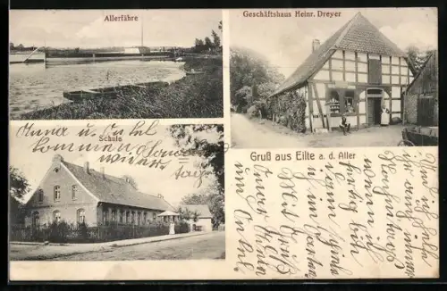 AK Ahlden, Eilte a. d. Aller, Geschäftshaus H. Dreyer, Allerfähre, Schule