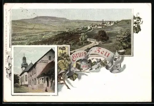 AK Zell / Pfalz, Restaurant von H. Ludwig, Panoramablick auf Dorf und Umgebung