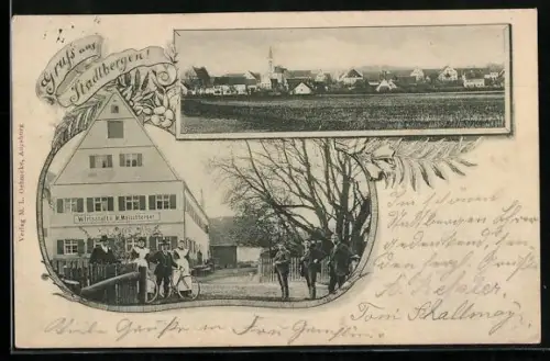 AK Augsburg-Stadtbergen, Gasthaus v. M. Maischberger, Panoramablick auf die Stadt