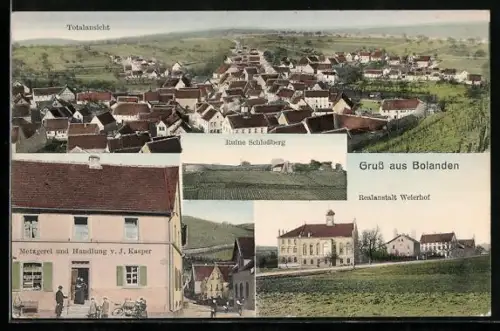 AK Bolanden, Metzgerei-Handlung J. Kasper, Realanstalt Welerhof, Totalansicht