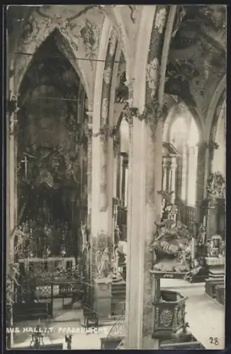 AK Hall i. T., Innenansicht der Pfarrkirche