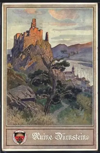 Künstler-AK Dürnstein, Blick zur Ruine