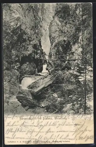 AK Bludenz /Vorlarlberg, Bürserschlucht mit Brücke und Wasserfall