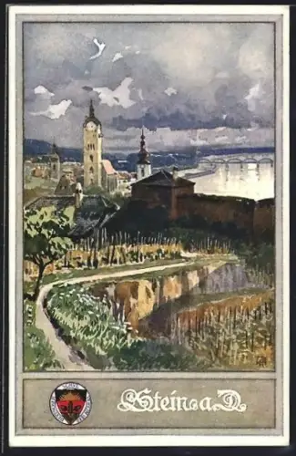 Künstler-AK Stein a. D., Panorama mit Kirche