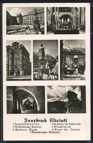 AK Innsbruck, Leopoldbrunnen, Goldenes Dachl, Speckbacher Denkmal