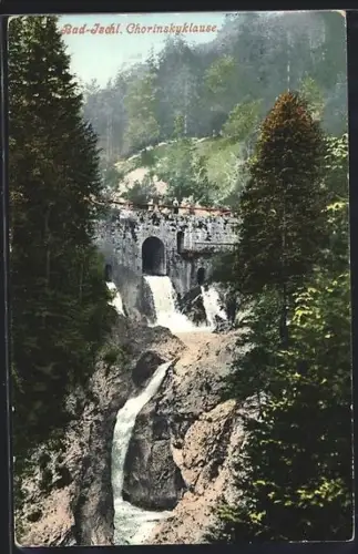 AK Bad-Ischl, Chorinskyklause mit Brücke