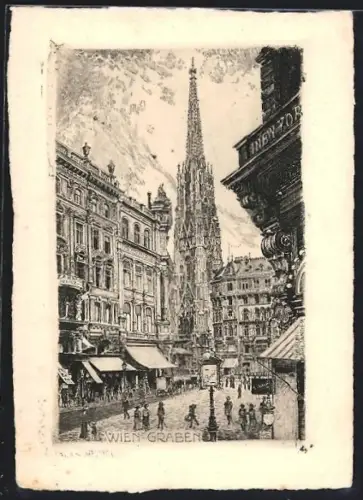 Künstler-AK Wien, Graben mit Geschäften