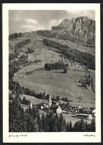 AK Jungholz in Tirol, Panorama mit Kirche aus der Vogelschau