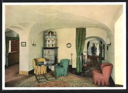 AK Salzburg, Parkhotel Kaiserhof, Raum mit Kachelofen