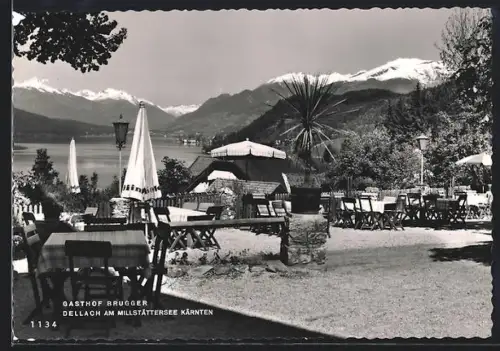 AK Dellach am Millstättersee, Gasthof Brugger, Terrasse mit Bergpanorama