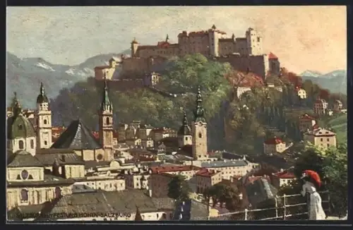 AK Salzburg, Panorama mit Festung Hohensalzburg und Stadtansicht