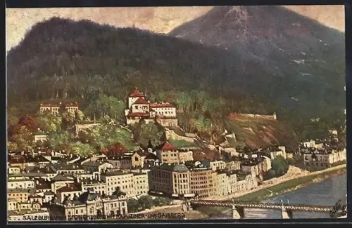 AK Salzburg, Panorama vom Mönchsberg mit Kapuziner- und Gaisberg