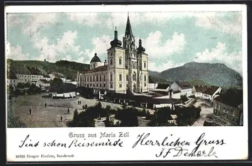 AK Maria Zell, Basilika und Hauptplatz