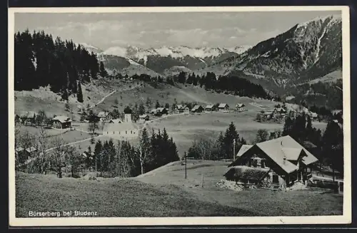 AK Bürserberg bei Bludenz, Bergpanorama mit Kirche und Gehöften