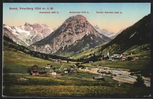 AK Brand /Vorarlberg, Talpanorama mit Gebirgskulisse
