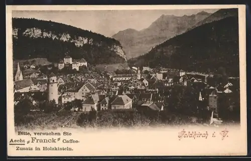 AK Feldkirch i. V., Panorama mit Kirche und Bergen