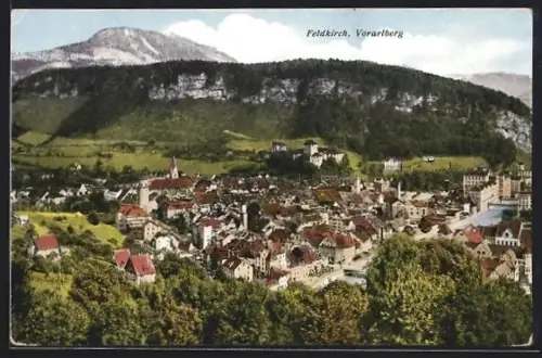 AK Feldkirch /Vorarlberg, Panorama mit Stadt, Schloss und Bergkulisse
