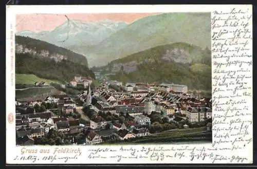 AK Feldkirch, Stadtpanorama mit Kirche und Burgturm