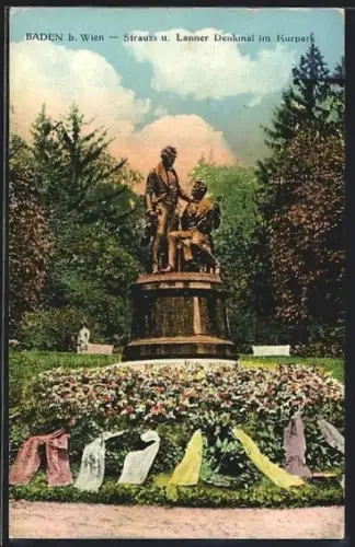 AK Baden b. Wien, Strauss- und Lanner-Denkmal im Kurpark