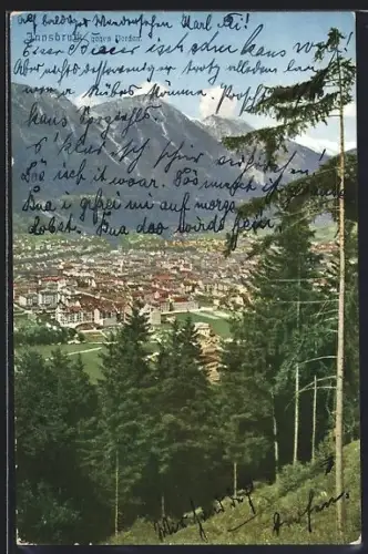 AK Innsbruck, Panorama mit Stadt und Bergkulisse