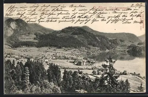AK St. Gilgen /Salzkammergut, Panorama mit See und Kirche
