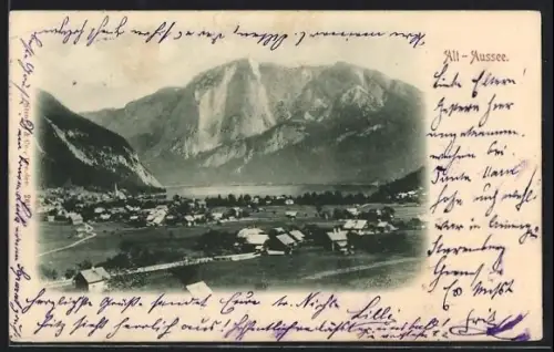 AK Alt-Aussee, Panorama mit Ort und Bergmassiv