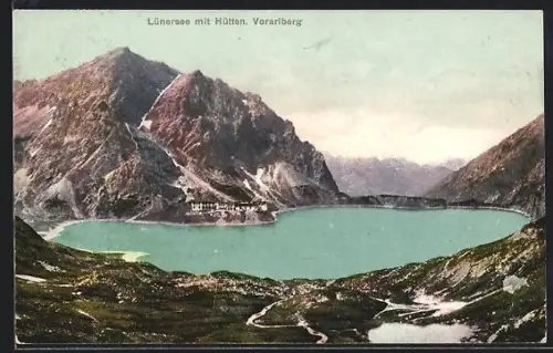 AK Lünersee /Vorarlberg, Panorama mit Hütten