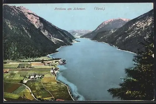 AK Pertisau am Achensee, Panorama mit See und Bergkulisse